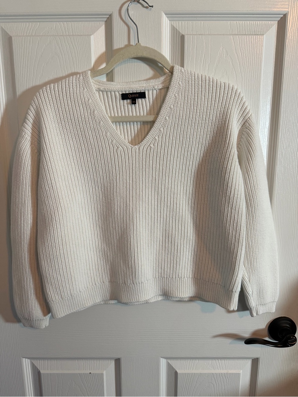 Quince Cream Ribbed V-Neck Sweater - Picture 2 of 5